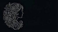 Elegant woman profile silhouette with ornate floral hair design featuring roses and swirls on dark background for luxury branding and feminine projects.