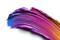 Vibrant cosmetic smear texture in rainbow gradient from purple to orange, showing creamy makeup product swipe against white background for beauty industry.