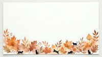 Autumn floral border with silhouetted cats among fall leaves and botanical elements on white background, suitable for greeting cards and seasonal designs.