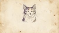 Tabby cat portrait sketch on aged vintage paper with distressed texture, suitable for retro design, greeting cards, and nostalgic artwork projects.