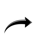 Black curved arrow pointing right isolated on white background for graphic design projects and presentations.