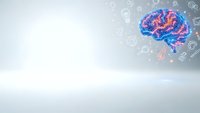 Digital brain with neural networks and scientific icons on clean white background for medical technology presentations.