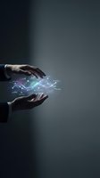 Business hands protecting glowing digital network connections with futuristic data visualization and cyber security technology concepts for presentations.