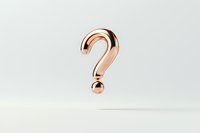 Rose gold question mark symbol floating on white background, representing inquiry, doubt, or problem-solving in modern minimalist style.