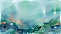 Layered abstract waves with watercolor textures, circuit patterns, and tech elements in turquoise, green, and blue tones. Suitable for tech backgrounds, digital innovation concepts, and modern design projects.