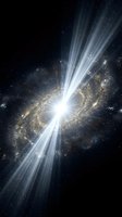 Cosmic explosion with bright light beams radiating through starry galaxy space creating dramatic celestial energy burst for astronomy and science concepts.