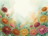 Watercolor chrysanthemum flowers frame with soft pastel background for autumn greeting cards, wedding invitations and floral design projects.