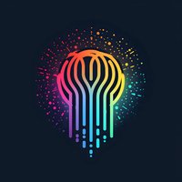 Colorful rainbow light bulb logo with flowing lines and particle effect on dark background. Represents creativity and innovation.
