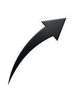 Black curved arrow pointing upward and right on white background isolated for graphic design and business presentations.