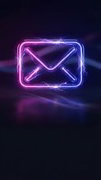 Neon email icon with electric lightning effects in purple and blue colors on dark background for digital communication and marketing concepts.
