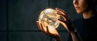 Hands holding glowing digital globe with golden light, representing global connectivity, technology innovation, and worldwide business networks for corporate and digital concepts.