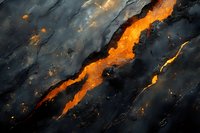 Dramatic molten lava flow cuts through dark volcanic rock, creating glowing orange streams against black stone texture in abstract natural pattern.
