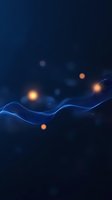 Glowing orange light spots and flowing blue wave lines on dark background create atmospheric abstract composition with depth and movement effect.
