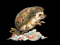 Adorable hedgehog with ornate patterned quills jumping over decorative waves, isolated on transparent background. Ready for t-shirts, stickers, clipart and print-on-demand designs.