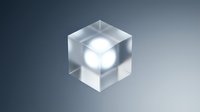 Transparent glass cube with glowing sphere inside, isolated on neutral background, suitable for design projects, web graphics, and digital applications.