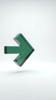 Green metallic arrow pointing right floating on white background for business presentations and directional graphics.