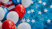 Patriotic celebration with red white blue balloons and star decorations for Independence Day holiday festivities and national events.