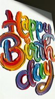 Happy Bouncing Day. Colorful rainbow gradient brush stroke lettering on white isolated background, ready for design use on merchandise and promotional materials.