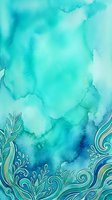 Turquoise watercolor wash with ornamental botanical border design, suitable for backgrounds, invitations, and creative projects.