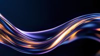 Glowing wavy lines in purple, orange and blue colors flowing smoothly on dark background create dynamic abstract composition for technology and motion designs.