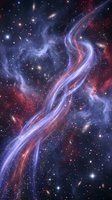 Cosmic nebula with swirling gas clouds in vibrant purple and red hues against starry deep space background for astronomy and science fiction projects.