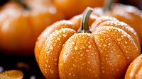 Fresh orange pumpkins with water droplets, ideal for autumn, fall harvest, seasonal decorations, Thanksgiving designs, and holiday marketing materials.