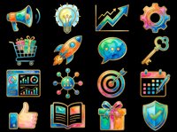 Startup business success icons set isolated on transparent background, ready for t-shirt design, clipart, stickers, print-on-demand products and sublimation projects.