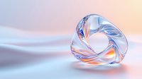 Transparent glass heart sculpture with swirling patterns reflecting rainbow colors on soft gradient background for romantic design projects.