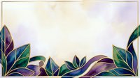 Elegant botanical border with teal and purple leaves, gold accents on cream background. Isolated design element for invitations, cards, and decorative projects.