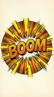Comic book style BOOM explosion burst with lightning bolts and radial lines in retro pop art design on beige background for graphic projects.