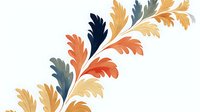 Elegant curved branch with multicolored autumn oak leaves in orange, navy blue, and yellow tones on white background, isolated botanical illustration for design use.