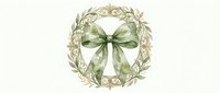 Elegant watercolor wreath with sage green ribbon bow on white background, perfect for wedding invitations, greeting cards and seasonal decorations.