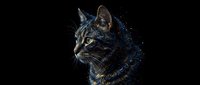 Majestic tabby cat portrait with ornate golden decorative elements on black background for luxury pet photography and feline art projects.