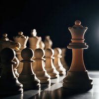 Wooden chess pieces with king in focus on dark board showcasing strategic leadership and business planning concepts for corporate presentations.