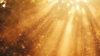 Magical golden light rays pierce through atmospheric particles creating dreamy bokeh effect with floating dust and glitter in warm amber atmosphere.