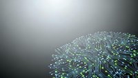Futuristic circuit board sphere with glowing green connections on gradient background for technology and digital innovation concepts.