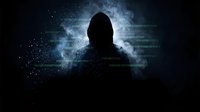 Anonymous hacker silhouette with digital code overlay in dark cyber space for cybersecurity and data protection concepts.