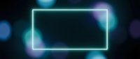 Neon glowing rectangle frame with cyan and purple light effects on dark blurred background, suitable for digital design, tech presentations, and modern graphic overlays.