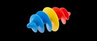 Colorful spiral toy with blue, yellow, and red segments, isolated on transparent background, ready for stickers, clipart, t-shirt design, and print on demand use.
