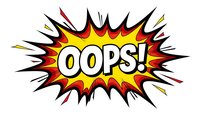 Comic book style explosion burst with OOPS text in bold letters. Colorful pop art speech bubble with radiating spikes on white background.