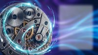Intricate clockwork mechanism with glowing energy sphere showcasing precision gears and mechanical components for technology and innovation concepts.