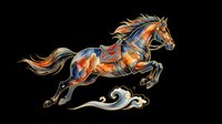 Watercolor leaping horse with ornate saddle and flowing mane, isolated on transparent background. Great for t-shirt design, stickers, clipart, print on demand, sublimation.