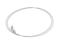 Elegant oval frame with delicate botanical leaf accent, minimalist line art border for wedding invitations, certificates, and decorative design projects.
