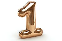 Metallic copper number one balloon isolated on white background, glossy foil digit for celebration and party decoration. Ready for design use.