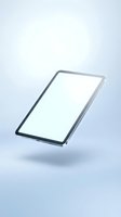Modern tablet computer floating with blank white screen on gradient background for digital technology and mobile device presentations.