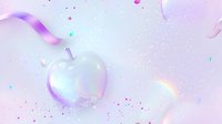 Ethereal glass apple with iridescent rainbow reflections on soft pastel background with floating sparkles and gentle ribbons creates dreamy atmosphere.