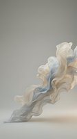 Flowing translucent fabric waves in soft cream, blue, and gray tones against neutral background. Isolated design element suitable for backgrounds, overlays, and creative projects.