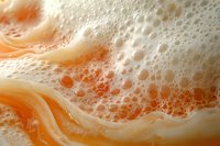 Swirling orange and white foam bubbles create abstract macro pattern with dynamic movement and rich texture. Suitable for backgrounds and creative designs.