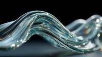 Abstract flowing glass wave with rainbow reflections and light effects on dark background for modern design projects.