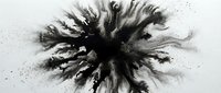 Dynamic black ink explosion radiating outward with splattered droplets and organic flowing patterns on white background for creative design projects.